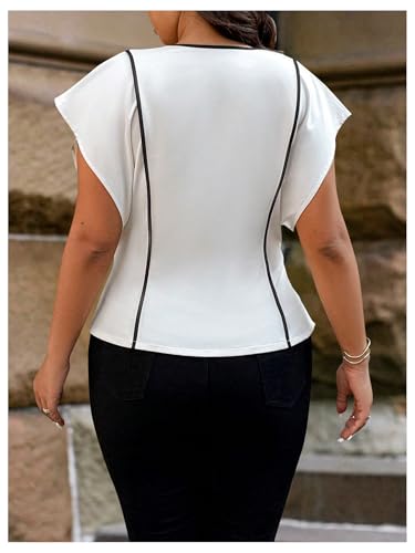 Verdusa Women's Plus Size Elegant Button Down Blazer Cap Sleeve Wrap V Neck Work Business Jacket2