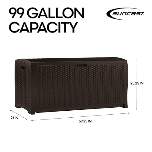 Suncast DBW9200 Mocha Wicker Resin Deck Box, 99-Gallon