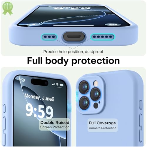 Image of LOVE 3000 Designed for iPhone 16 Pro Max Case, Premium Silicone with [Soft Anti-Scratch Microfiber Lining] Shockproof Protective Phone Case for Men Women Girls 6.9 inch, Light Blue