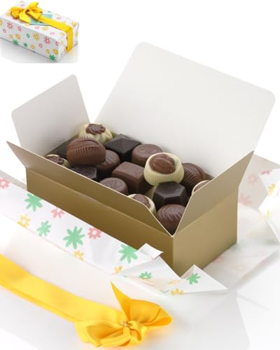 Belgische Luxuspralinen Ballotin edel mit gelber Schleife verpackt 250g