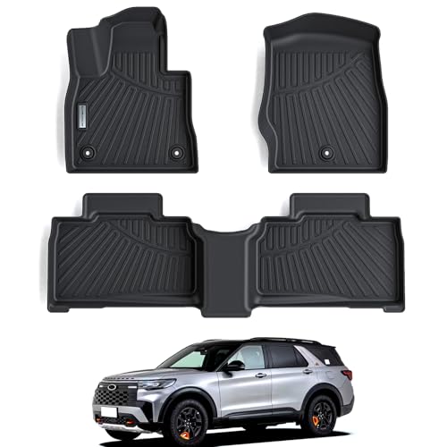 SANBAN-AXE 2 Rows Floor Mats for 2020-2024 2026 Ford Explorer 7 and 8 Passenger Models,TPE All Weather Protection Car Floor Liners Accessories | Front & Second Row, 3-Pc