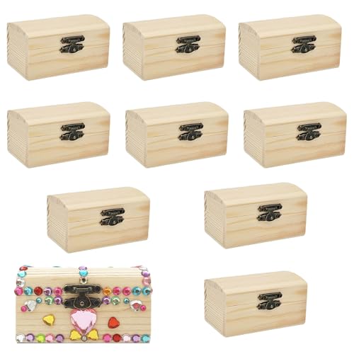 YUNXCNA Holzkiste Klein, Ein Satz mit 10 Teilen Schatztruhe aus Holz, Holz Schmuckkästchen, Bastel Set, Rechteckige Holzkiste, Schatzkiste mit Deckel, Geeignet zur Aufbewahrung