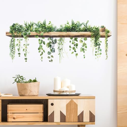 milaosk Stickers Muraux Plantes Vertes Autocollant Mural Suspension Adhésif Art Decoration Murale Sticker Mural pour Cuisine Salon Chambre Salle de Bain
