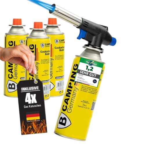 MAGNUM Gasbrenner mit Kartusche 4x 227 g [1300C] - Lötlampe mit Piezozündung - leistungsstarker Küchenbrenner - Bunsenbrenner ideal für Heimwerken und vieles mehr