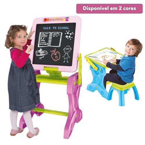 Mesa de Desenho Lousa Infantil 2 em 1 Mesinha Mágica Educativa Didática Com Banquinho