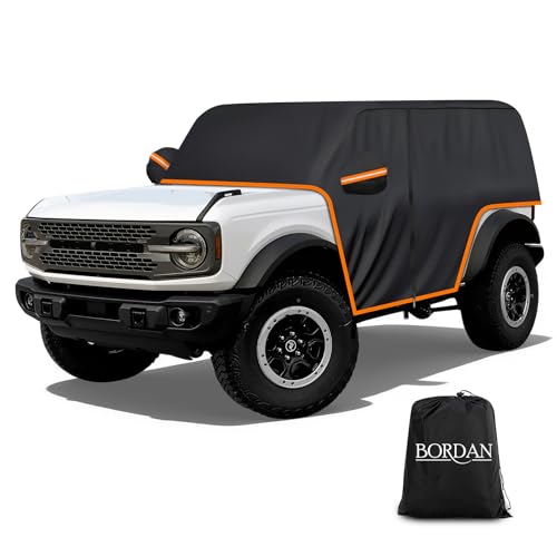 Cab Car Cover for Ford Bronco 2 Door 420D Half Car Cover Waterproof All Weather Sun Rain UV Dust Protection Rain Cab Covers with Zipper Door for Ford Bronco 2021 2022 2023 2024 2025