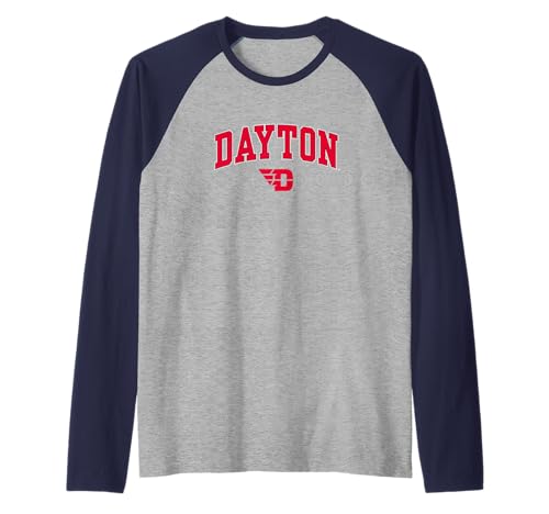 Dayton Flyers Arch Over Logo Officially Licensed Black Raglan Baseball Tee
