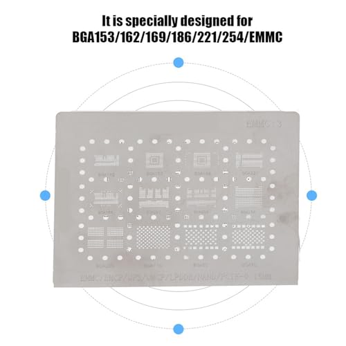 Image of Universal Directly Heat BGA Reballing Net Stencils Templates, Stainless Steel Plate, Easy and Fast for BGA IC implanting, for BGA153 162 169 186 221 254 EMMC