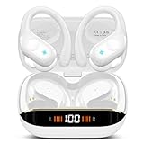 Wireless Earbuds Bluetooth 5.4 Headphones 75H Playtime Stereo Deep Bass Sports Ear Buds with Earhooks, LED Display Bluetooth Earbuds with 4 ENC Mic, IP7 Waterproof Earphone for Workout/Running, White