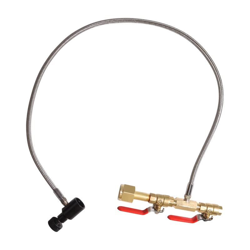 TUXING CO2 PCP Refill Adapter Filling Station Connector Kit, CGA320 and G1/2-14 CO2 Dual Valve Bottle Refill Station with 36 inch Braided Hose for CO2 Tanks