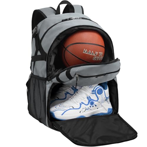 Celvetch Mochila de basquete com compartimento para sapatos, bolsa de basquete grande com suporte de bola para homens e mulheres, Cinza, One Size, Tradicional