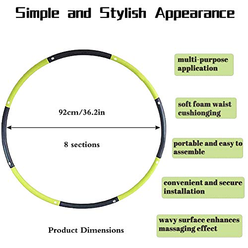 Y.A. LOTUS Fitness Hula Hoop, 8 Section Detachable Design Exercise Hoola Hoop, Professional Soft Hoops Suitable for Lose Weight Fast Sports and Playing Games Workout Easy to Spin（4Green + 4Gray） - Thumbnail 7