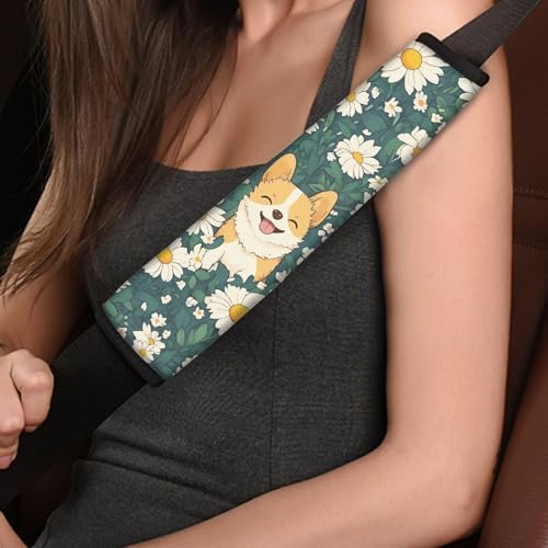 Image of AFPANQZ Corgi Daisy Anti-Slip Steering Wheel Cover for Women Universal Fit 14 to 15 inch Car SUV Sedans Accessories Neoprene Steering Wheel Protection Sweat Absorption
