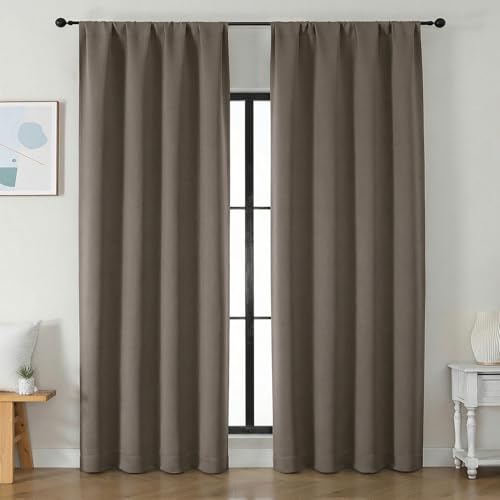 Image of Simplebrand Ava Latte Blackout Curtains for Bedroom 90 Inches Long 2 Panels Set, Solid Privacy Energy Saving Living Room Window Treatment Curtains Blackout Drapes, W50 x L90 Inch, Latte