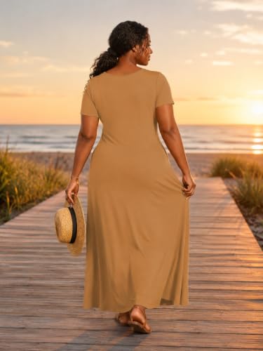 Image of SUZONANA Plus Size Maxi Dress for Curvy Women Summer Casual Sundress Short Sleeve Loose Vacation Dress