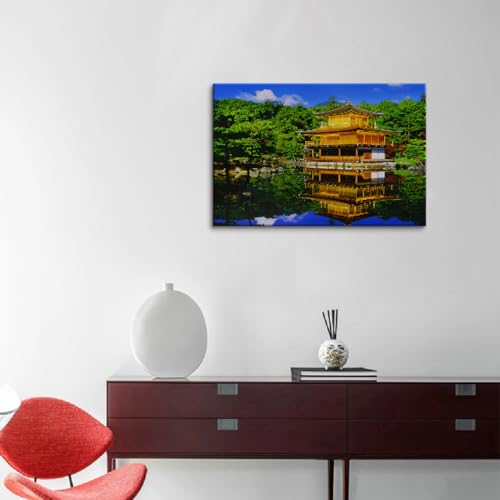 玄関 部屋飾 リビング インテリア おしゃれ モダン 飾り絵 壁飾り 絵画 アートポスター ポスター アートパネル 金閣寺 日本の風景 木枠付きの完成品 (70x100cm(28x40in),1) [5]