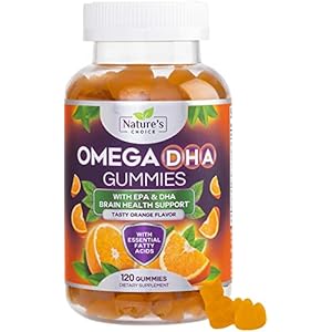 Omega 3 Fish Oil Gummies Delicious Orange Flavor – Extra Strength EPA & DHA Omega-3 Fatty Acids – Natural Brain and…