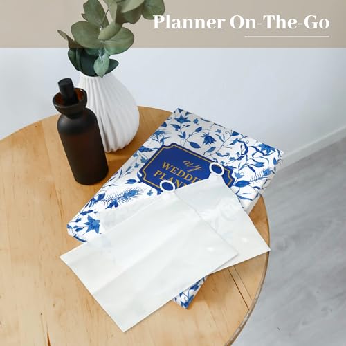 Compact Wedding Planner Book and Organizer, Great Engagement Gifts, Detailed Wedding Planner Binder and Organiser for the Bride,192 Pages Memory Book, with 2 Zipper Pouch to Keep Receipt,Blue