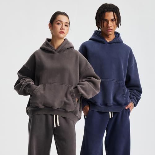 VFIVE UNFOUR Loose Short Wide Version Fleece Worn Out Hooded Thick Warm Hoodies Sweatshirt Men Fashion Pullovers3