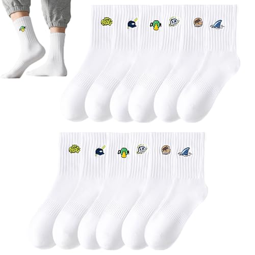 6 Pares de Calcetines Tenis Blancos Con Estampado Calcetines Transpirables Trabajo Running Calcetines deportivos Unisex para Tallas de Pies EU 38-45, Unisex, Transpirable, Cómodo Y Cálido