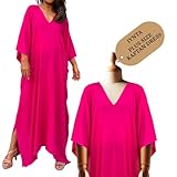 iynta Plus Size Kaftan Dresses for Women, Handmade Caftans for Women - Individually Dyed Oversized Dress, Maxi Dress, Sundress, & Swimsuit Coverup for Vacation, Night Out, Loungewear - 45 in., Fuchsia