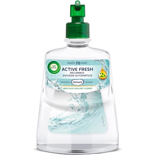 Air Wick Active Fresh Spray Automático Sin Aerosol - ambientador hogar neutralizador de olores con fragancia a Nenuco, 2 veces más aceites esenciales - Recambio (228ml), hasta 70 días de duración