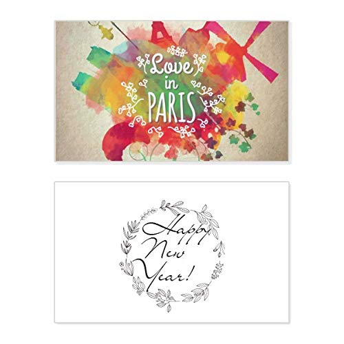 Tarjeta de año nuevo con la Torre Eiffel y marcos coloridos para tus deseos
