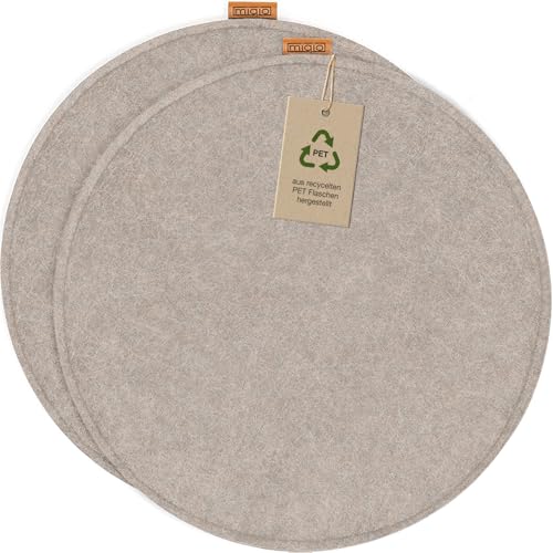 Miqio Design Filz Sitzkissen Rund mit Antirutschnoppen | 35cm | 2er-Set | Indoor und Outdoor | Nachhaltig aus recycelten PET Flaschen | Waschbare Stuhlkissen rutschfest | beige
