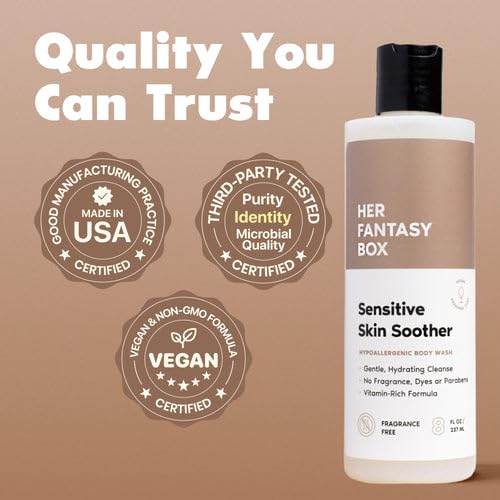 Image of Her Fantasy Box | Sensitive Skin Soother Gentle Body Wash - Fragrance-Free Probiotic Cleanser with Chamomile, pH Balanced, Vegan & Cruelty Free, 16 oz