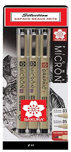 Pigma Micron noir 3 Fineliners 03,05,1mm Made in Japan