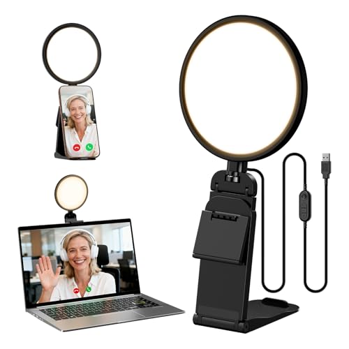 Computer Zoom Lighting for Video Conference, 5' Eye-Caring Ring Light with 50 Modes CRI97.8, 3000K-6500K for Video Recording/Streaming/Selfie, Desk Lights for Phone/Laptop/Webcam/Monitor