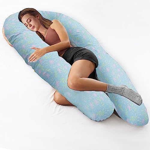 Image of COOZLY U Shaped Pregnancy Pillow | Maternity Pillow | 100% Cotton Removable Covers| Premium PregnoCare Fibres (U Super Premium, GreenFlora)