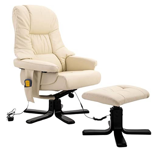 Electric Massage Chair Recliner Chair with Ottoman Footstool Full Body Massager Chair Armchair Lounge Couch PU Leather 8 Point Heated Office Home Beige
