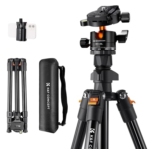 Treppiede Fotocamera, K&F Concept Treppiede 163cm in Alluminio Leggero, Testa a Sfera a 360°,...