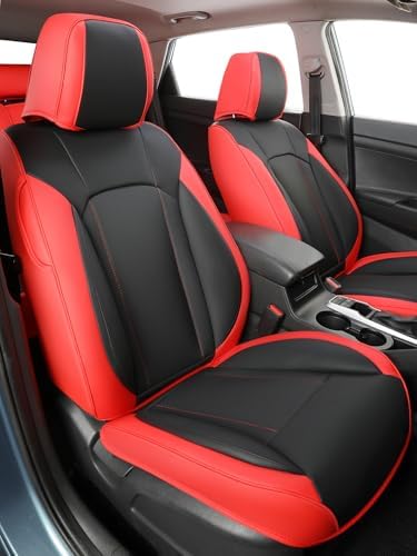 FREESOO Car Seat Covers Full Set - Faux Leather Universal Automotive Seat Covers Car Seat Cover Protectors Universal Fit for Most 5 Seats Cars Sedans Trucks SUVs with Breathable Waterproof BlackRed