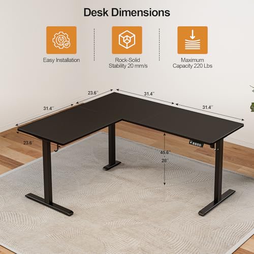 Image of Grandder 63 x 55 Inch L Shaped Standing Desk, Electric Height Adjustable Corner Stand Up Desk, Sit Stand Corner Table Home Office Table, Black Top Black Frame