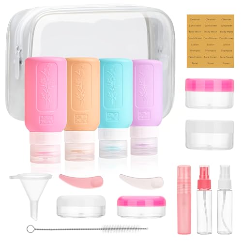 YAMYONE Travel Bottles for Toiletries, Tsa Approved Travel Bottle 3OZ Shampoo Travel Container, BPA Free Leak Proof Travel Tubs Refillable Liquid (17Pack-Pink)