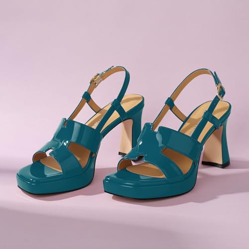Image of ROSERWISH Heels for Women Chunky Block Platform High Heels Square Open Toe Strappy Heel Sandals Wedding Party Prom Fashion Slingback Dress Pump Sandals Shoes