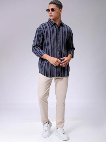 Image of The Indian Garage Co Men Slim Fit Striped Full Sleeves Cutaway Collar Casual Shirt