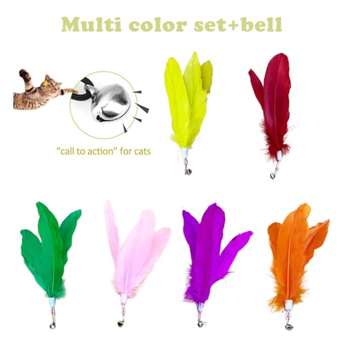 Image of 6PCS Cat Toys, 6-Color Cat Feather Toppers with Bells Replaceable Flying Bird Toy Attachments for Kittens & Persian Cats Safe Cat Toys Accessories (No Wand Included)