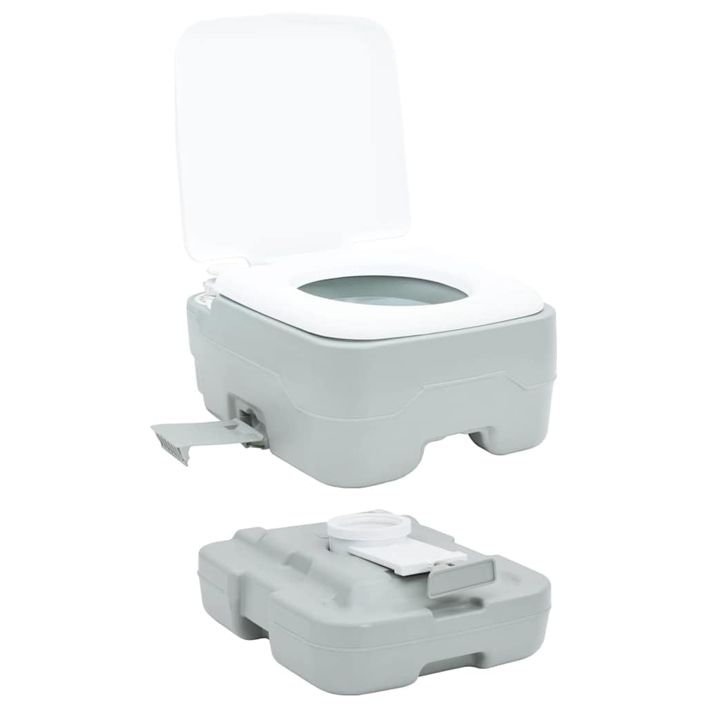 Mangloder Tragbare Campingtoilette Grau Weiß 41,5 x 36,5 x 37, leichtes, Robustes Outdoor-WC mit T-Spüldüse, rotierbarem Entleerungstrichter, für Camping, Caravan, Wandern, Festivals, Notfälle