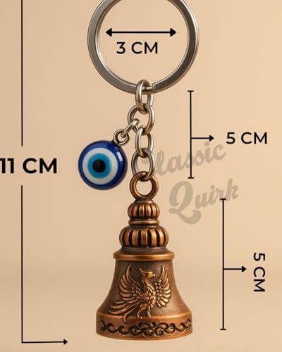 Image of Evil Eye Hooked Guardian Bell Keychain - Protective Lucky Charm Bell with Clip Hook for Bike, Car, Key & Bag | Spiritual Good Luck Talisman Gift