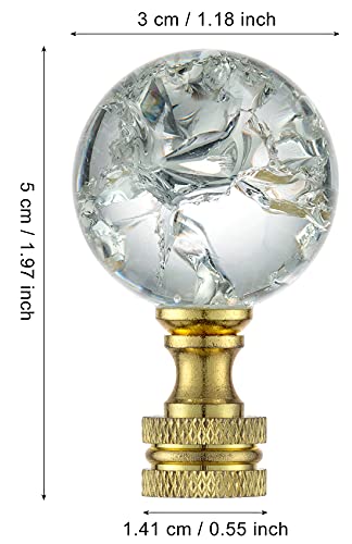 Image of 1 Pack Crystal Lamp Finial Cap with Polished Brass Finish Base - Handmade, Ball Shaped Clear Crackle Glass with Screw Knob Base, Decoration Accessories for Table and Floor Lamp Shade Top