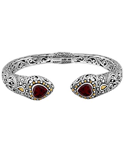 DEVATA Sterling Silver 925 and 18K Gold with Gemstones Bali Filigree Cuff Bracelet2