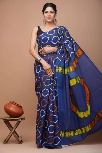 Image of Hand Block Printed Cotton Mulmul Saree | Soft Lightweight Summer Saree | Pure Cotton Traditional Indian Saree for Women