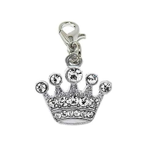 Sexy Sparkles Clip on Crown Dangle Charm Pendant – Rhinestone Crown Design, Compatible with European Clip on Charm Jewelry, Includes Lobster Clasp Cover