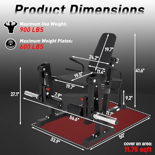 3 in 1 Leg Extension & Curl Machine, Separation Single Leg Extension, Stand Leg Curl, Leg Workout, Adjustable Bench, Plate Storage Rod, Compatible with 1'' & 2'' Weight Plates