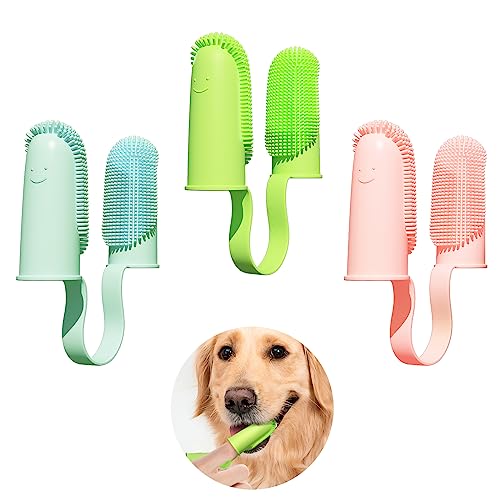 Image of 3 Pack Finger Toothbrush Kit for Easy Teeth Cleaning, Double-Finger Toothbrush Dental Care for Puppies, Cats and Small Pets