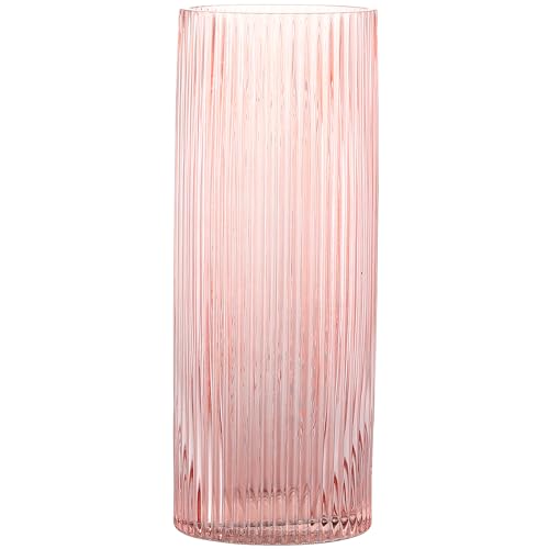 KAYLETIN Jarrón de cristal rosa, jarrones cilíndricos de cristal, florero alto, modernos jarrones acanalados para sala de estar, mesa de café, mesa de comedor, oficina, boda, estante, 30 cm