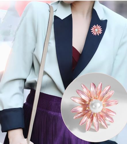 Image of Rhinestone Flower Pin Camellia Drop Oil Brooch Big Large Rose Bouquet Brooch Pin Pearl Daisy Peony Brooch Lapel Pins Elegant Clothing Hat Bag Skirt Accessories for Women